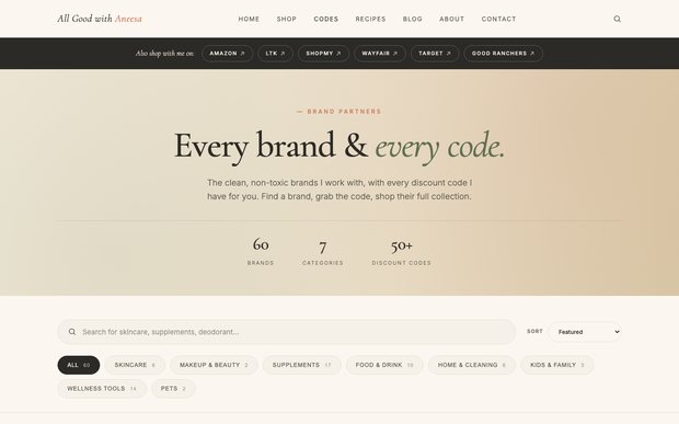 The new discount codes page