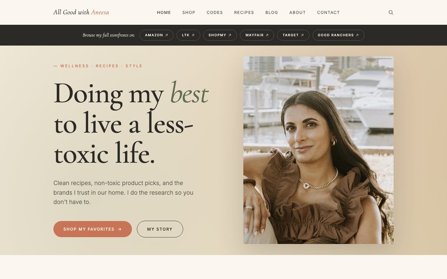 The redesigned All Good with Aneesa homepage
