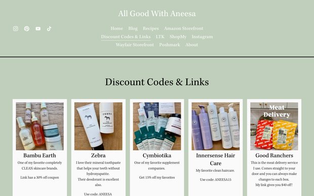 The old discount codes page