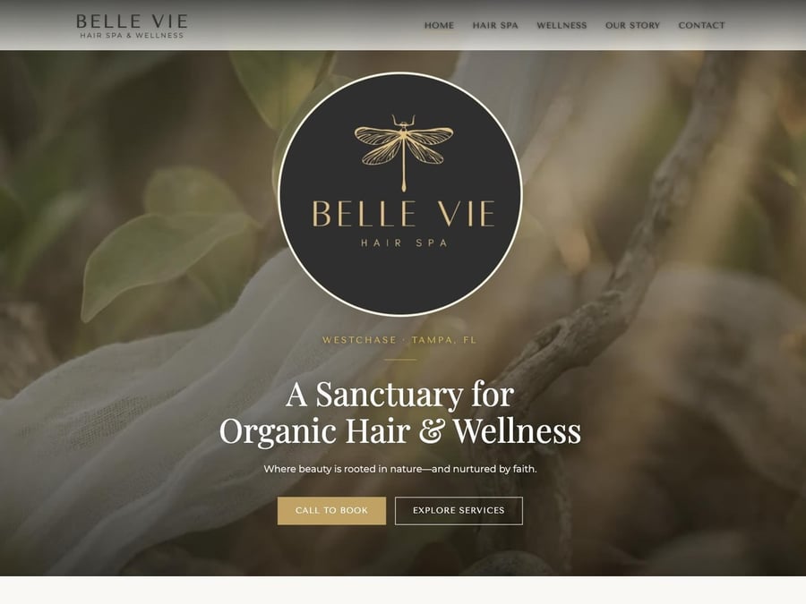 The redesigned Belle Vie Hair Spa homepage